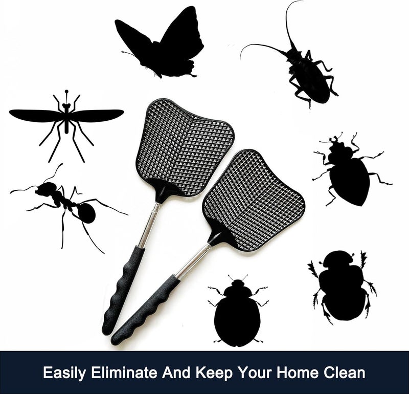 MILEDU Telescopic Fly Swatters, Long Plastic Extendable Fly Swatter Manual, Retractable Swatters, Telescoping Swat, Stainless Steel Handle, Suitable for Swatting Flies, Spiders, etc.,3Pcs - Image 2